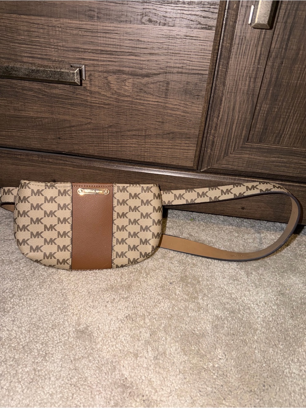 Michael Kors Tan and Brown MK Monogram Belt Bag